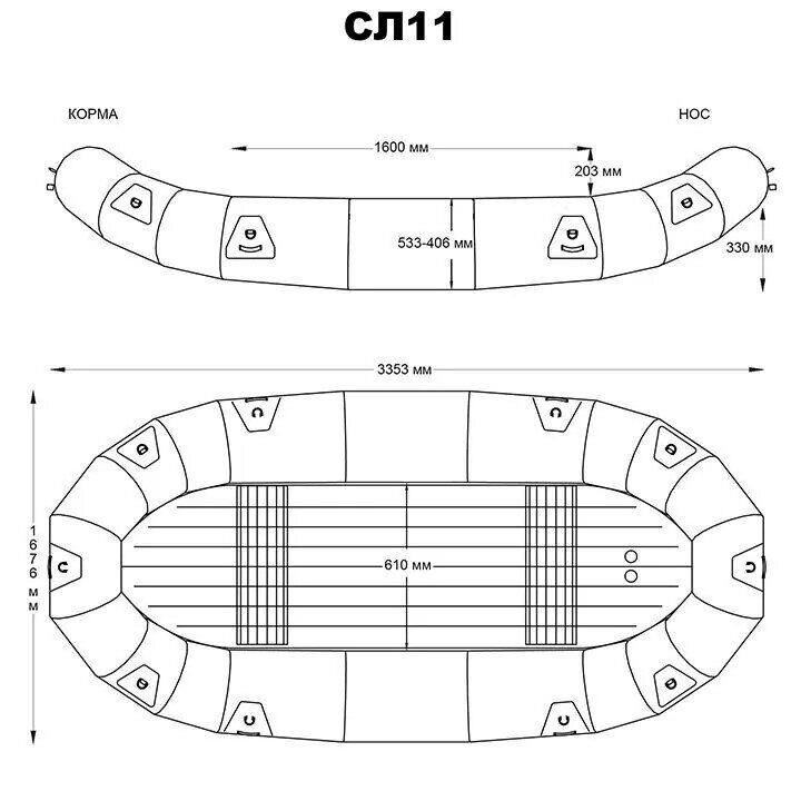 Рафт ЛИМПЕЯ СЛ 11 Путешественник (11 футов) чертеж